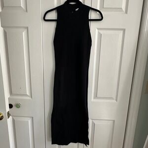 Abercrombie Fitch Black‎ Ribbed Mock Neck Sleeveless Midi Dress MT